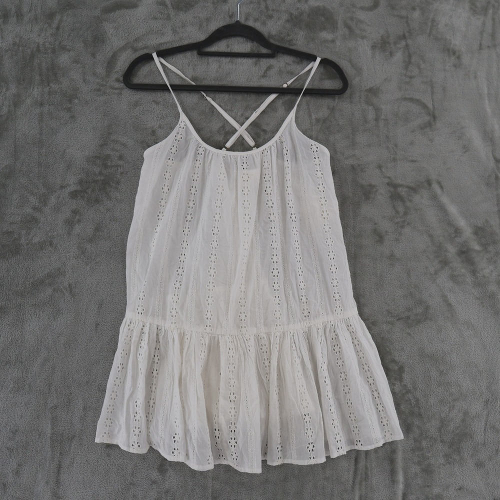 O'Neill Eyelet Mini Dress Womens Medium White Boho Tiered Resor Swim Cover NWT - Picture 2 of 13